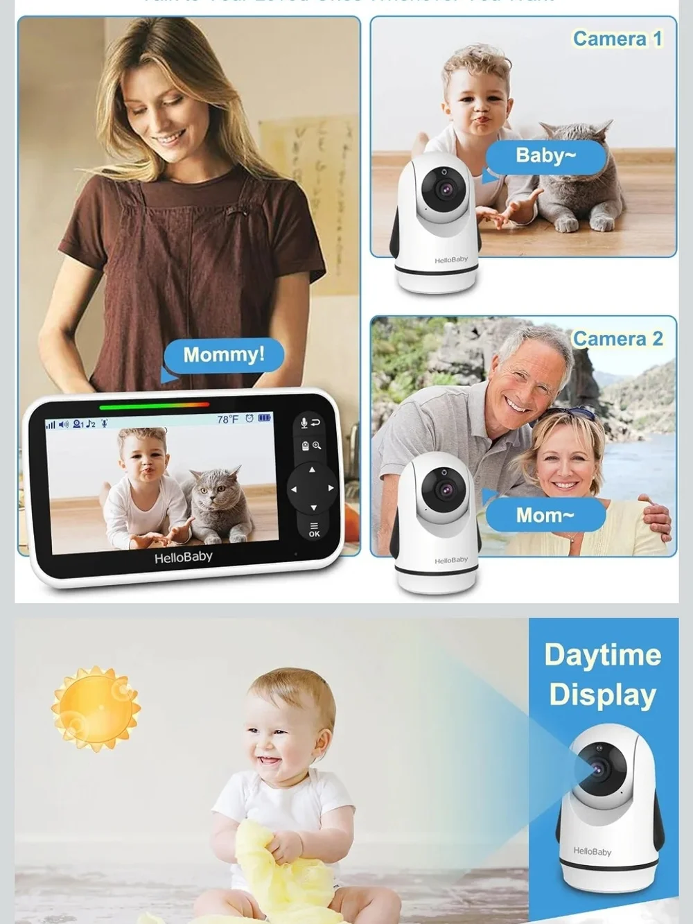 HelloBaby Baby Monitor with Dual Cameras - White